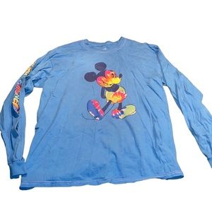 Disney Parks Men's Sky Blue and Rainbow Tie - Dye Mickey Long Sleeved Sh…